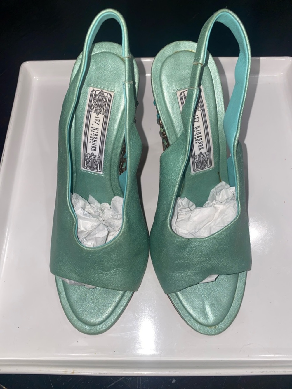 Ivy Kirzhner Seafoam Green Open-Toe Slingback Heels